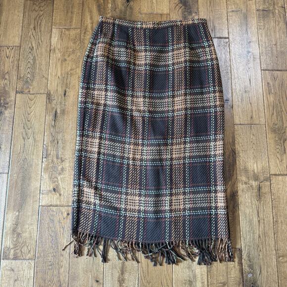 Requirements Dresses & Skirts - Requirements VTG Wool Blend Plaid Midi Maxi Skirt Fringe Equestrian Aesthetic 16